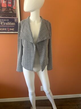 CALVIN KLEIN black/white/gray open draped blazer